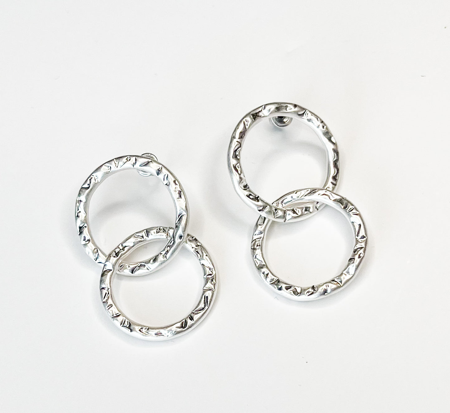 Double Ring Earrings in Silver