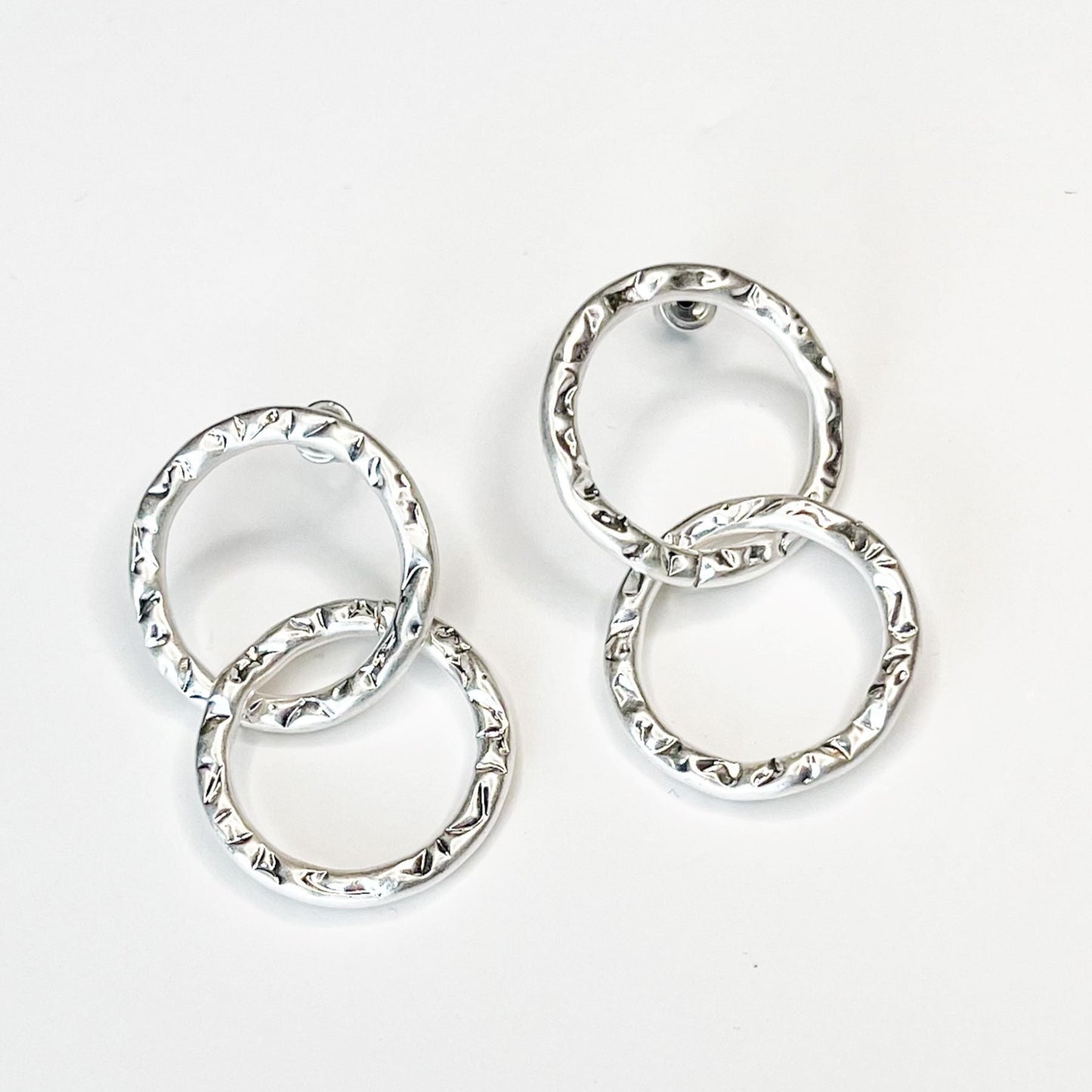 Double Ring Earrings in Silver