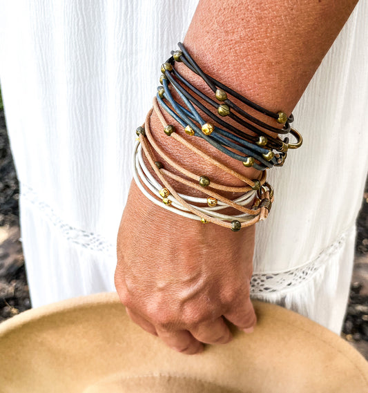 Double Leather Hook Wrap Bracelet 